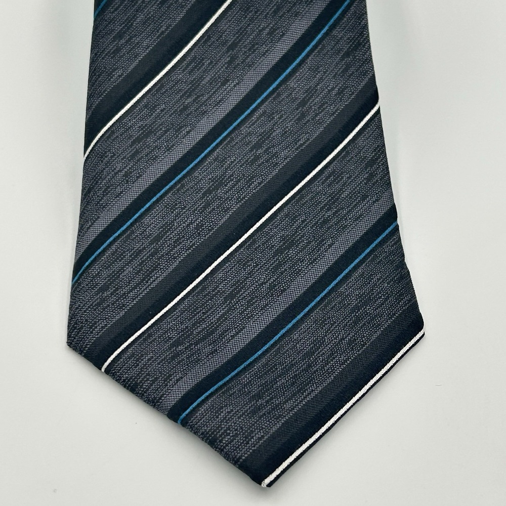 Marc Anthony 100% Silk Narrow Men's Neck Tie Black Gray Tonal‎ Stripe 3W 58L - Picture 2 of 9